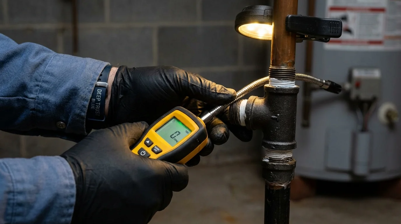 Gas leak detection with electronic sniffer by Johns Plumbing LLC in Alpharetta