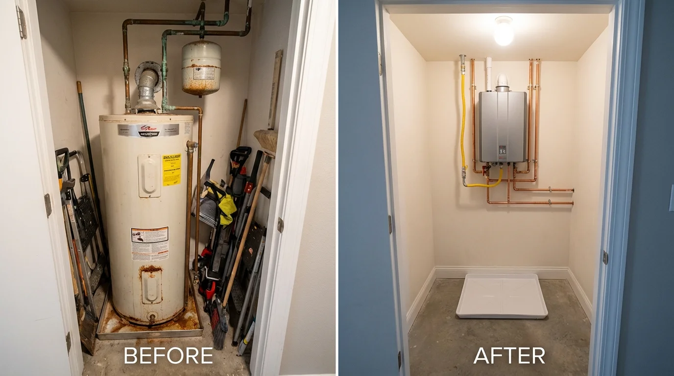 Tank water heater versus wall-mounted tankless unit comparison for Alpharetta, GA homeowners