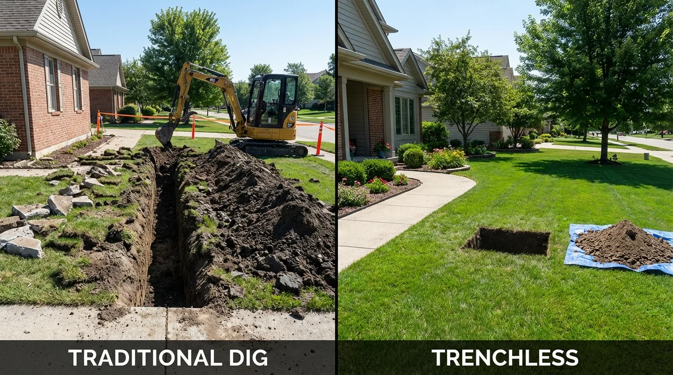 Trenchless sewer repair with minimal yard damage versus traditional excavation in Alpharetta, GA